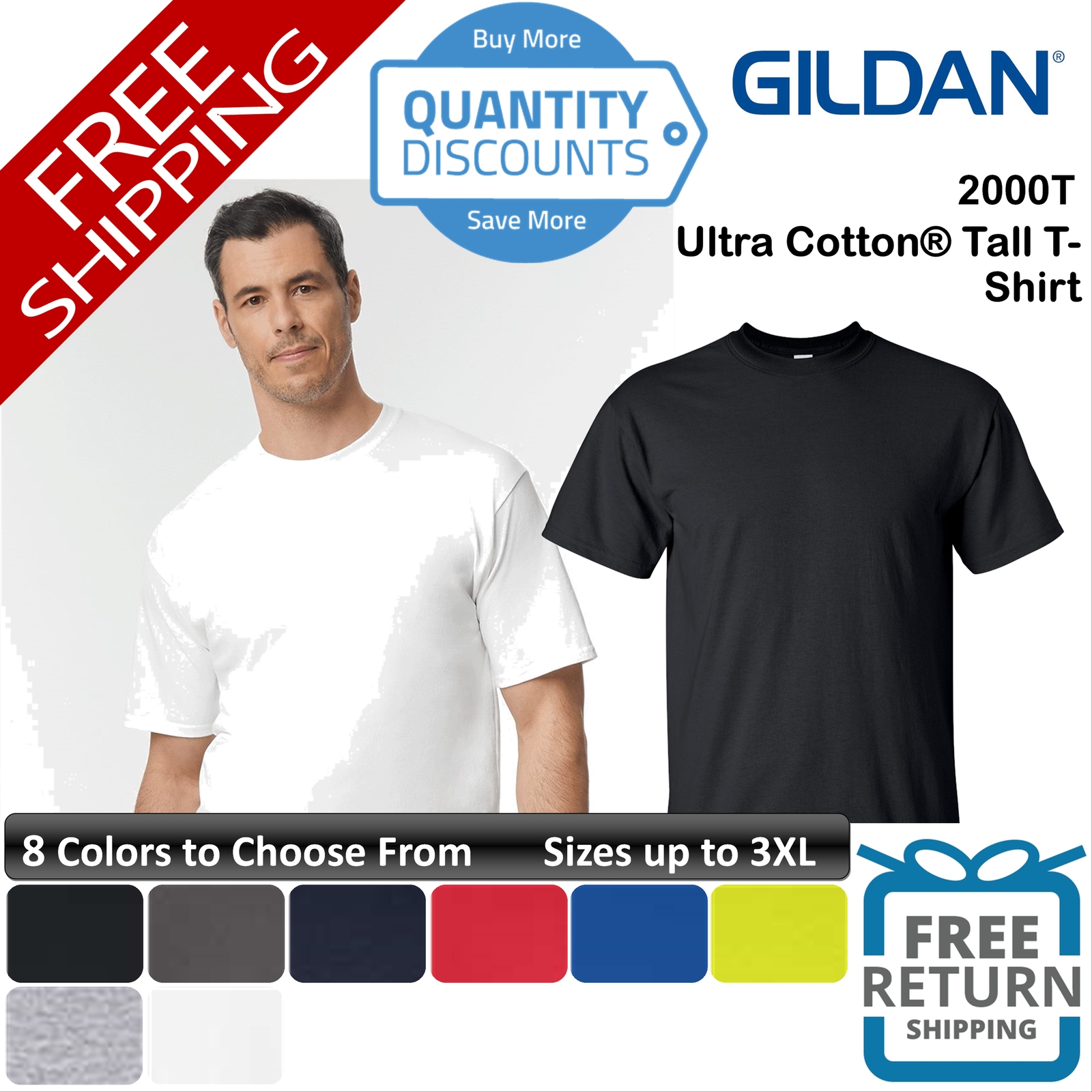 🔥 Gildan Men Ultra Cotton & Blends Tall Size Classic Fit T-shirt Up To 2000t gallery