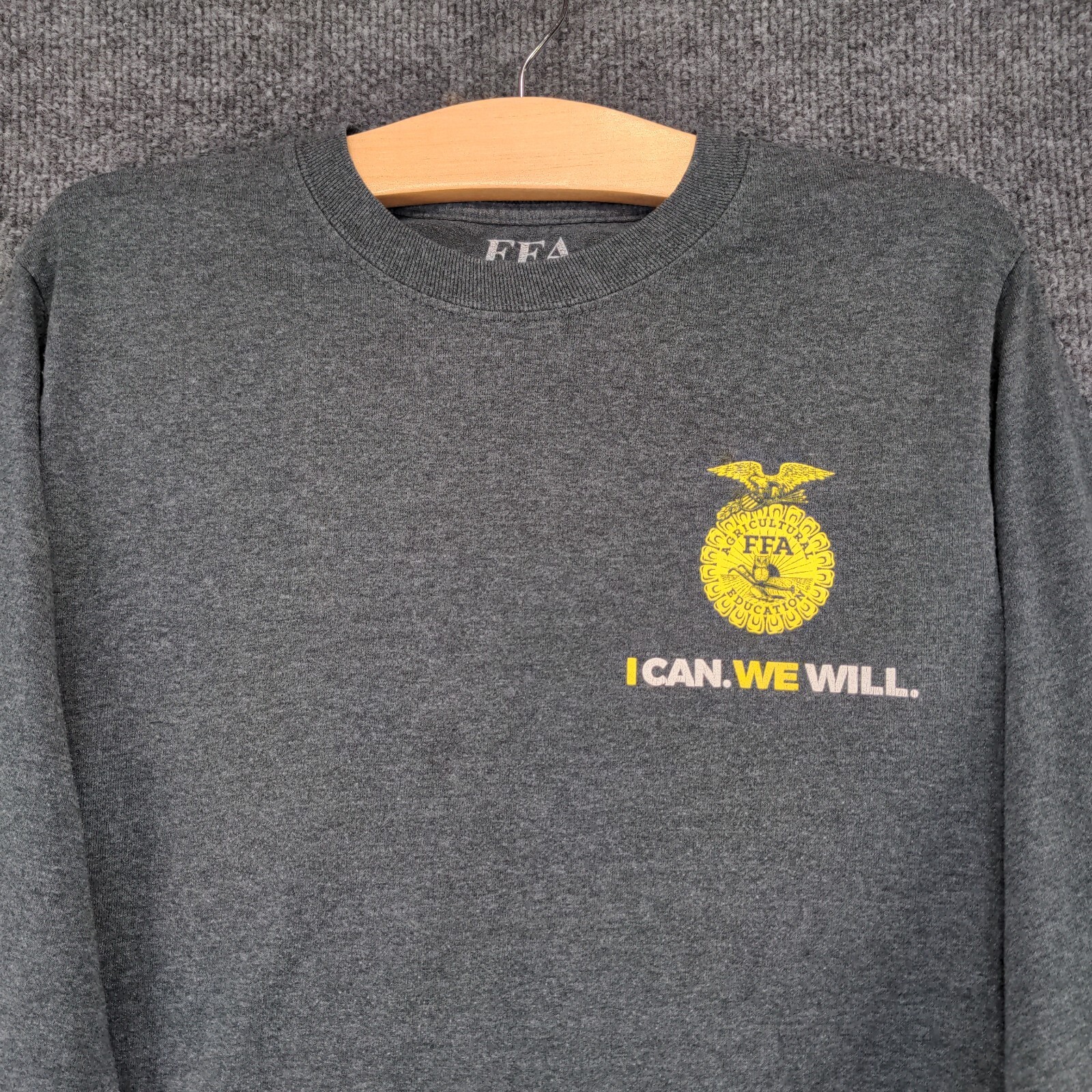FFA Men's I Can We Will T-Shirt Gray Small Long Sleeve Crew Neck Polycotton gallery
