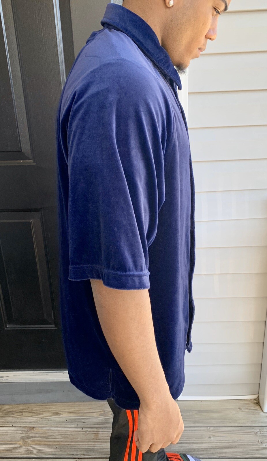 Reebok Classic Men’s Vintage Retro velvet like blue button down shirt top gallery