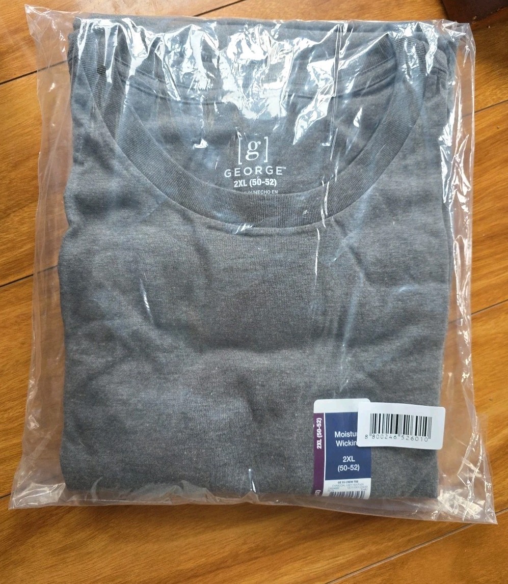 New 2 Pack Men’s George 2XL Gray Tshirts (50-52) Moisture Wicking
