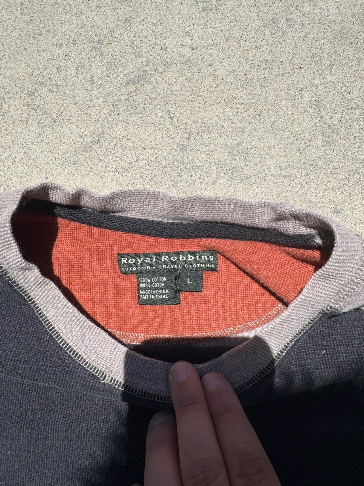 Royal Robbins Men's Gray/Blue Colorblock Cotton Knit Long Sleeve Logo T-Shirt L gallery