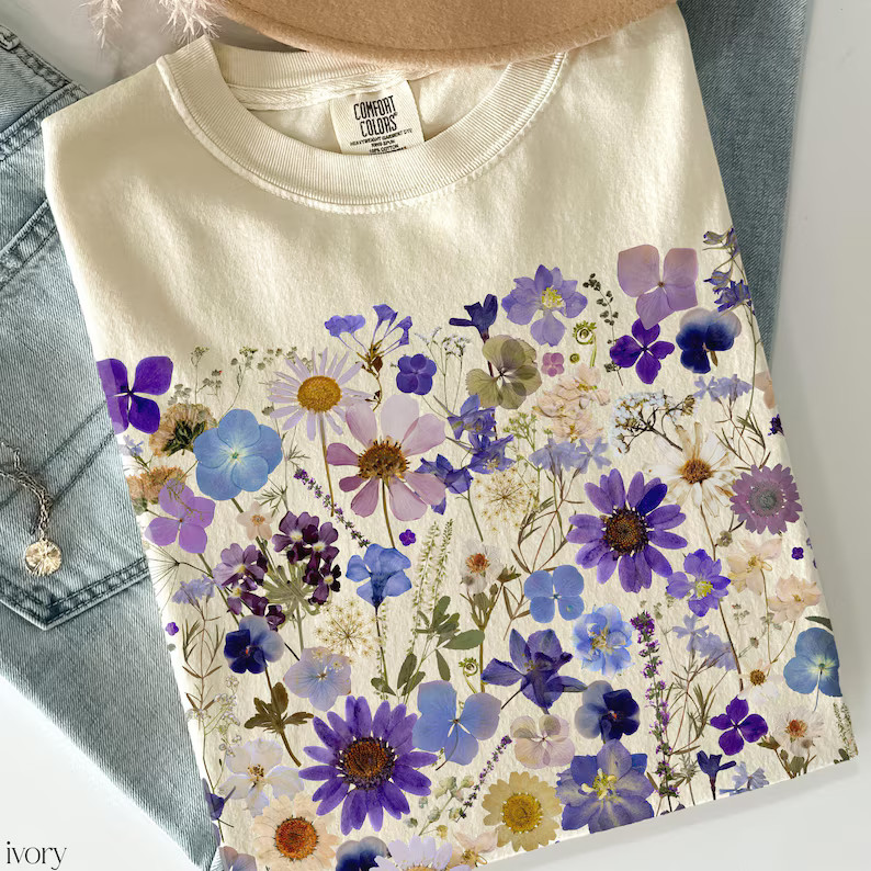 Vintage Pressed Flowers Comfort Tee Shirt Nature Botanical Graphic