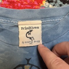 Vintage Primitives Andrea Bragg Tribal Animal Art T-Shirt XL USA Made Blue 90s