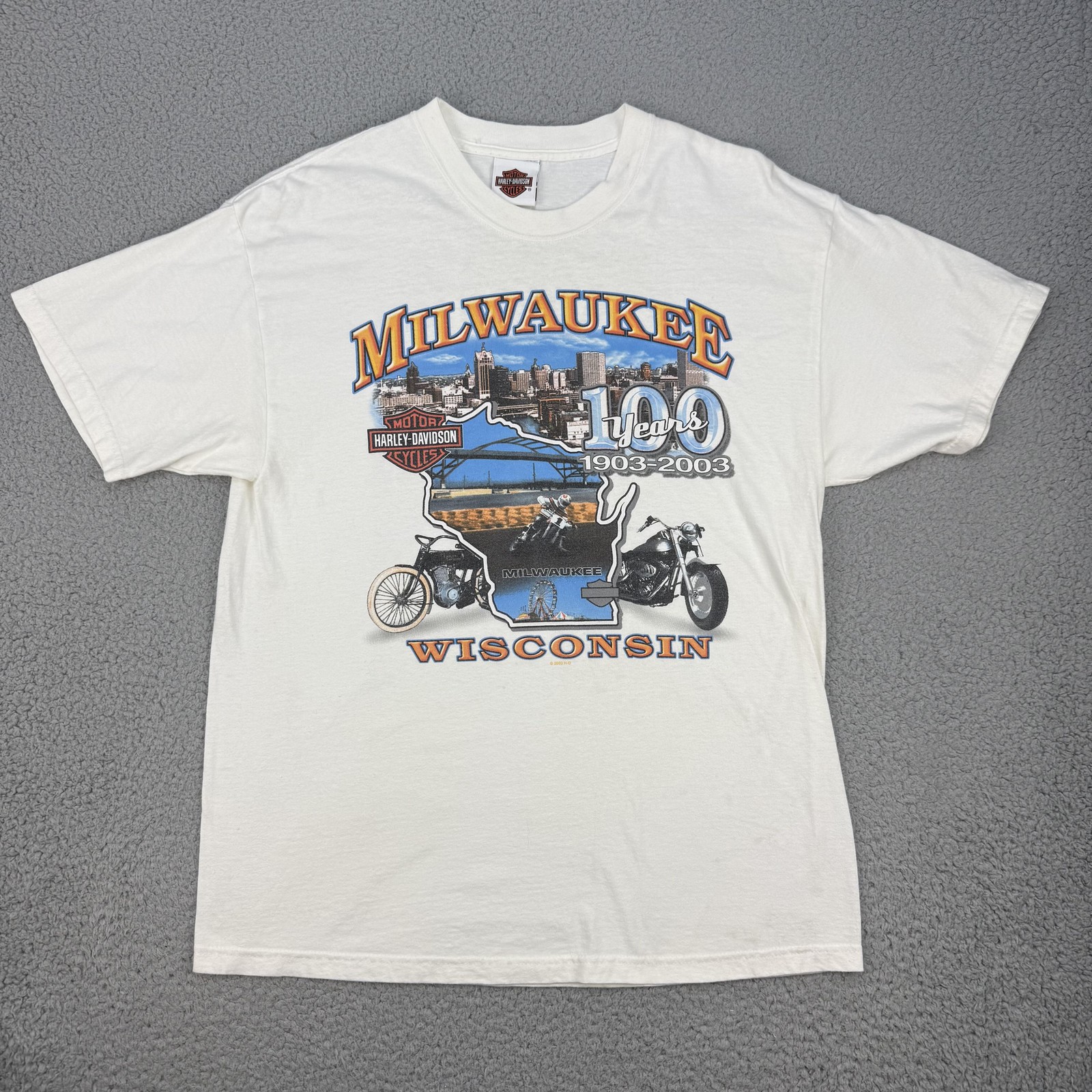 Vintage Harley-Davidson Shirt Mens Large White Milwaukee 100 Years 1903-2003