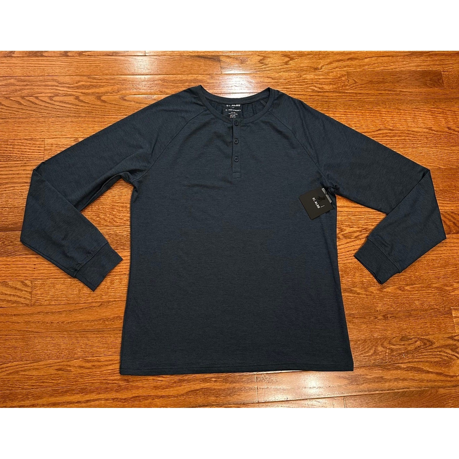 New 01.ALGO Performance Henley Long Sleeve Shirt Mens Medium Blue Stretch Casual gallery