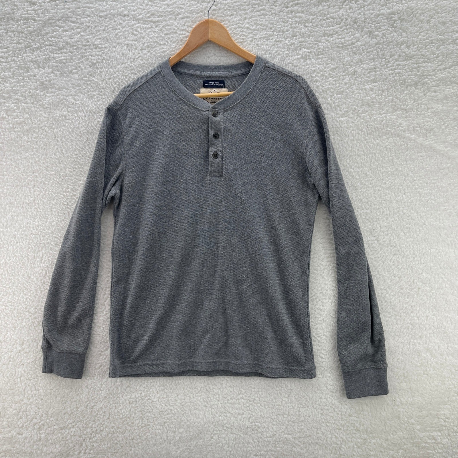 St Johns Bay Shirt Mens M Gray Waffle Knit Thermal Henley Grunge Y2K Granola gallery