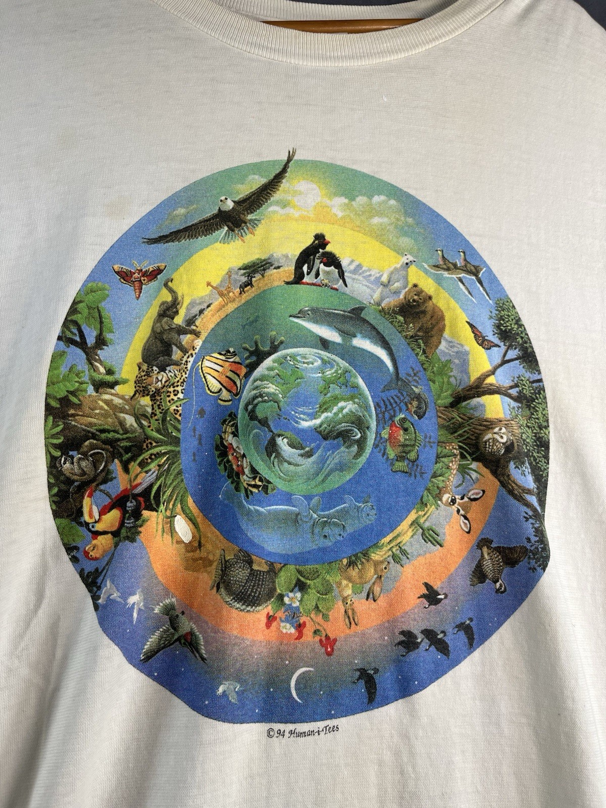 VTG 90s Human-i-Tees White Short Sleeve Shirt Sz XXL Nature Ecosystem Animals gallery