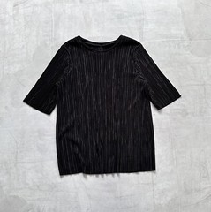 Japan Unbranded Issey Pleats Please Style Vintage Black Pleated T Shirt