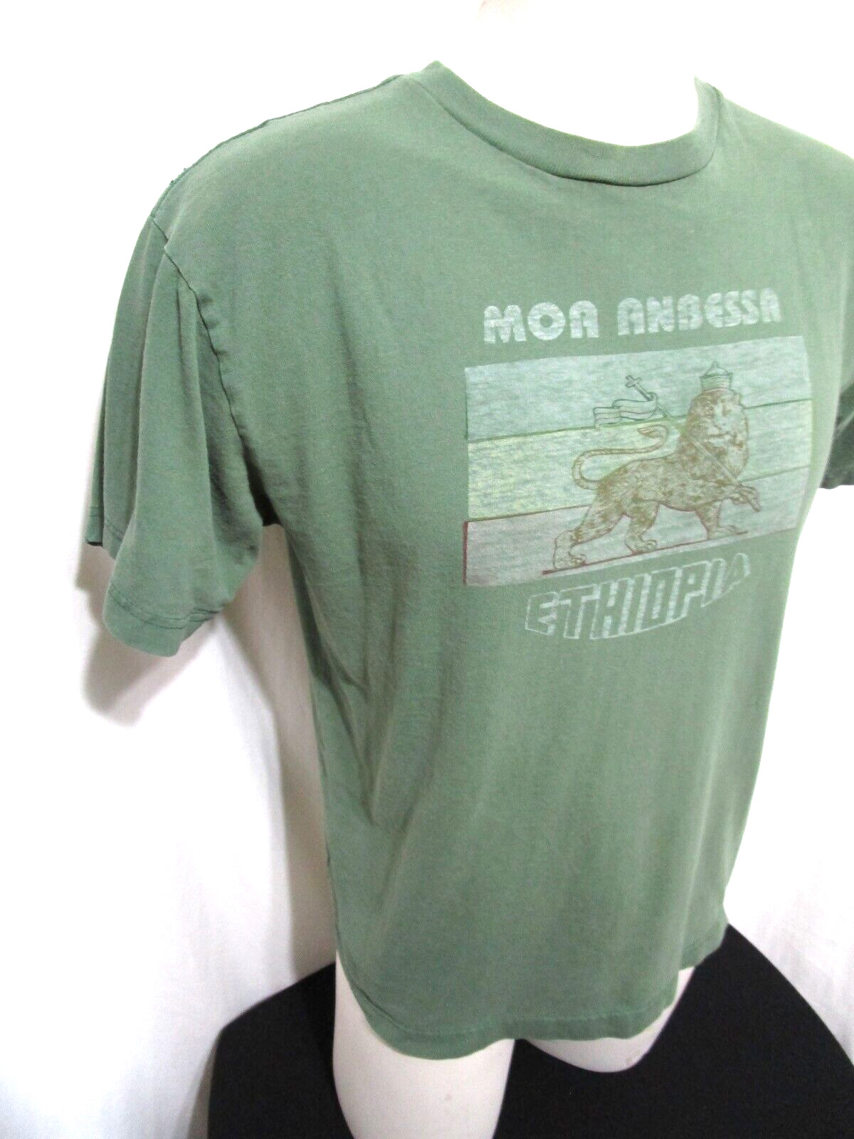 VTG 90s Moa Anbessa Ethiopia Flag of Emperors Lion Green T Shirt Men Sz M gallery
