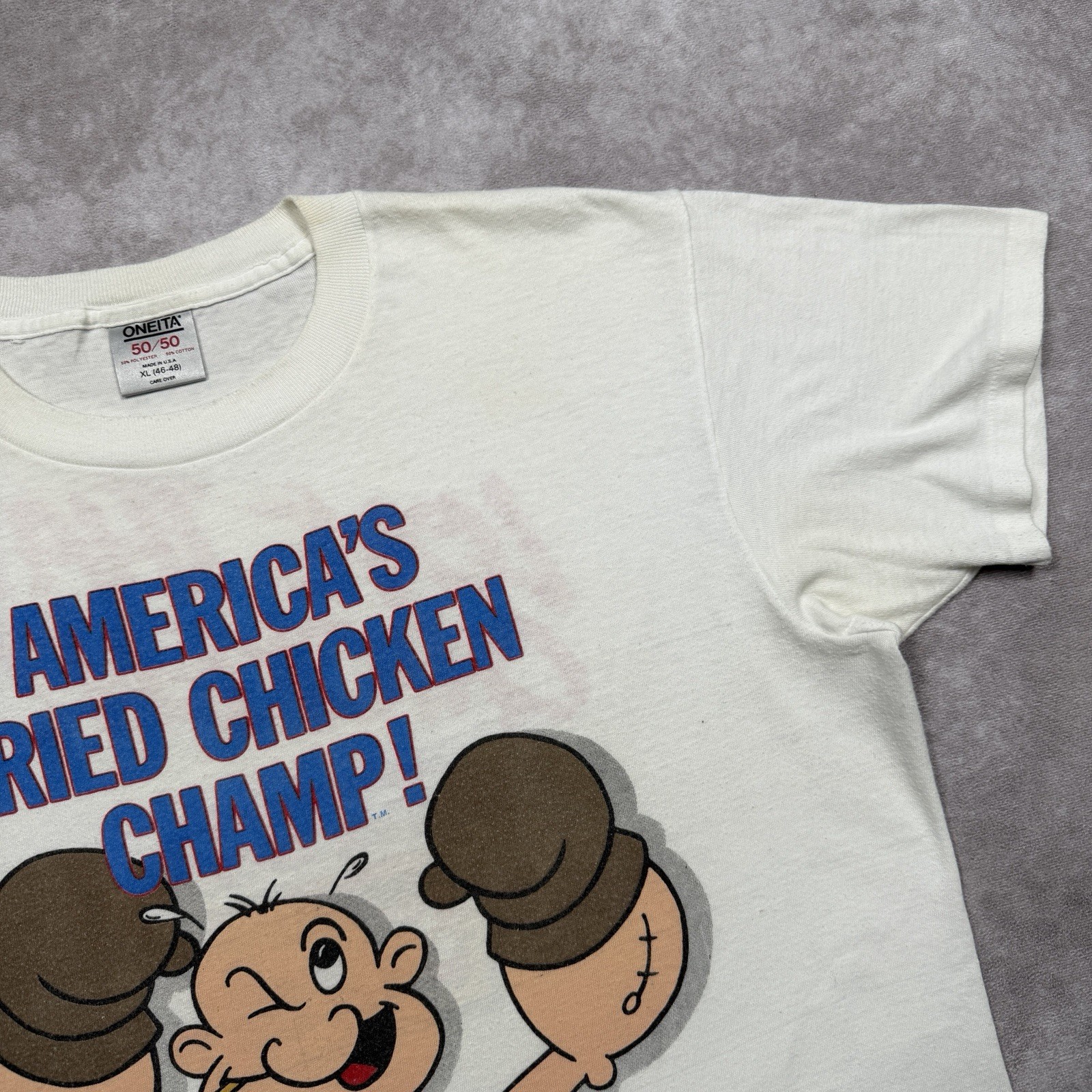 Vintage 90s Popeye x Popeyes Chicken T Shirt Men's XL Single Stitch USA gallery