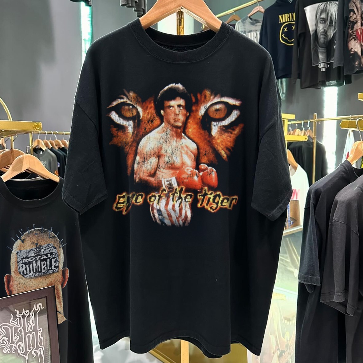 80's Eye Of The Tiger "Rocky 3 " Washed Black T-Shirt XL gallery