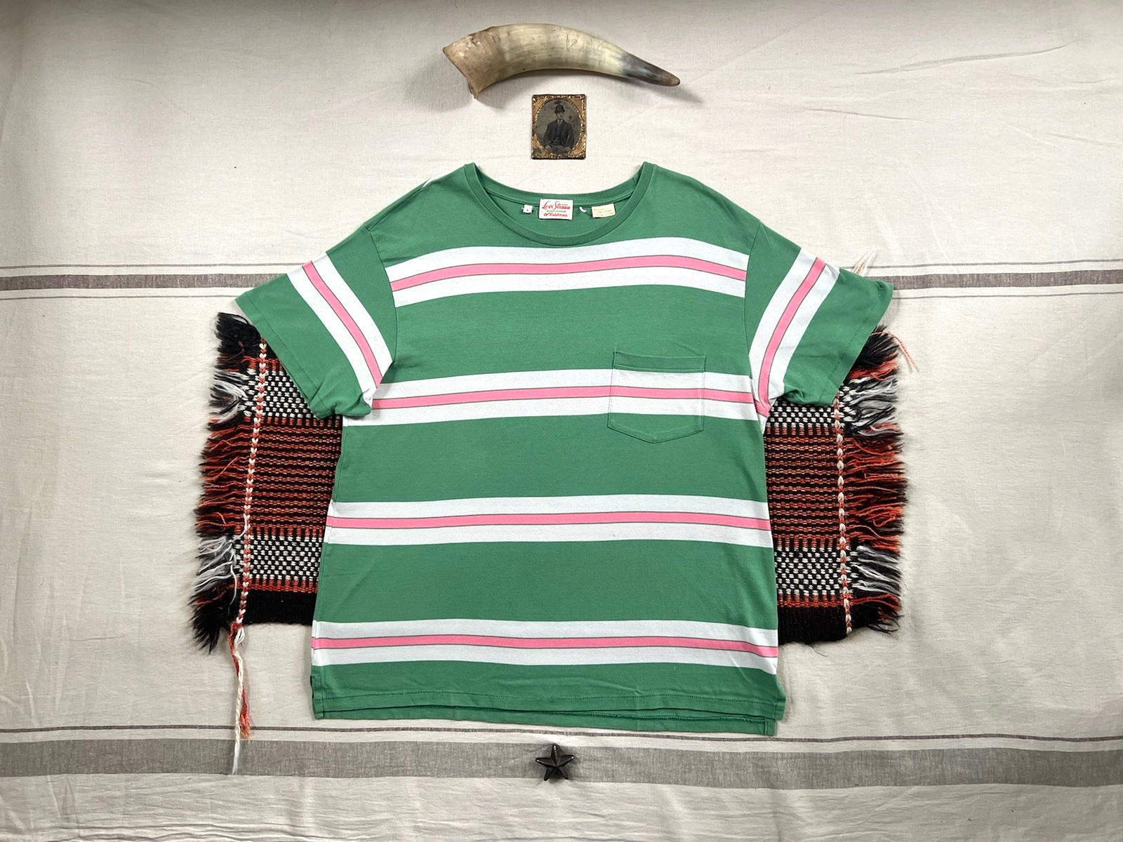 LVC T-Shirt L Levi's Vintage Clothing 60s Sportswear Single Stitch Green Stripe gallery