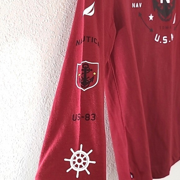 *NEW* Nautica Red Graphic Long-Sleeve Shirt Nautical Beach Travel, size Medium gallery