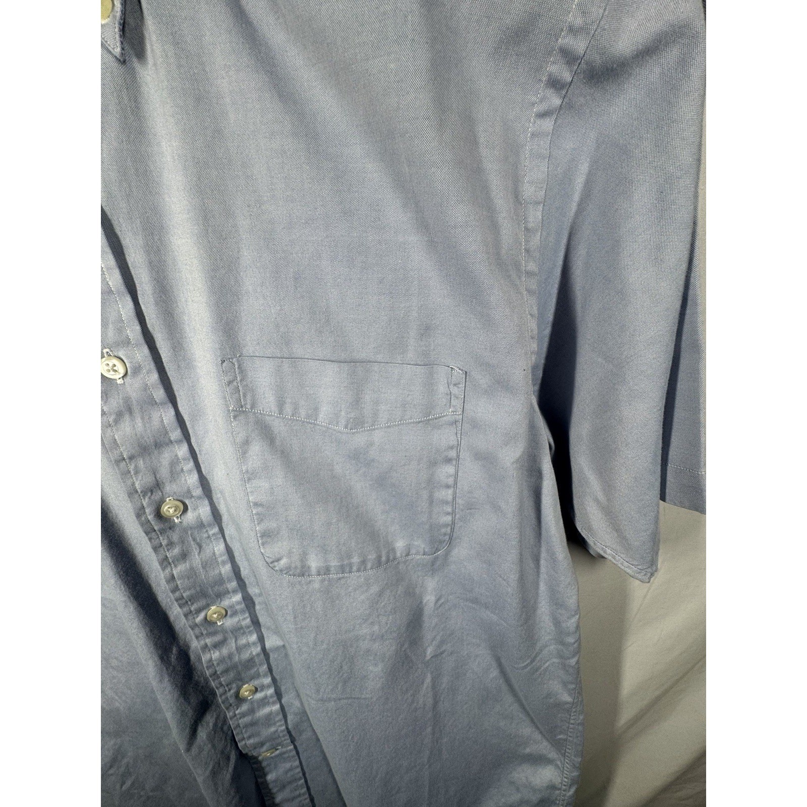 Stafford Mens Dress Shirt 17 Blue Short Sleeve Wrinkle Free Broadcloth Work gallery