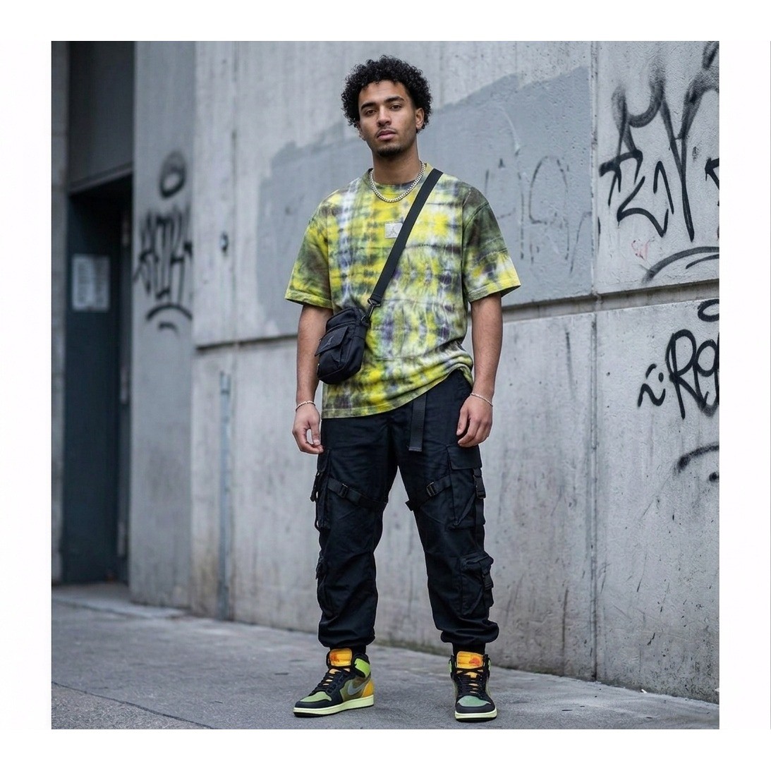 Jordan T-Shirt Mens XL Yellow Olive Tie Dye Flight Jumpman Logo CUSTOM OOAK gallery
