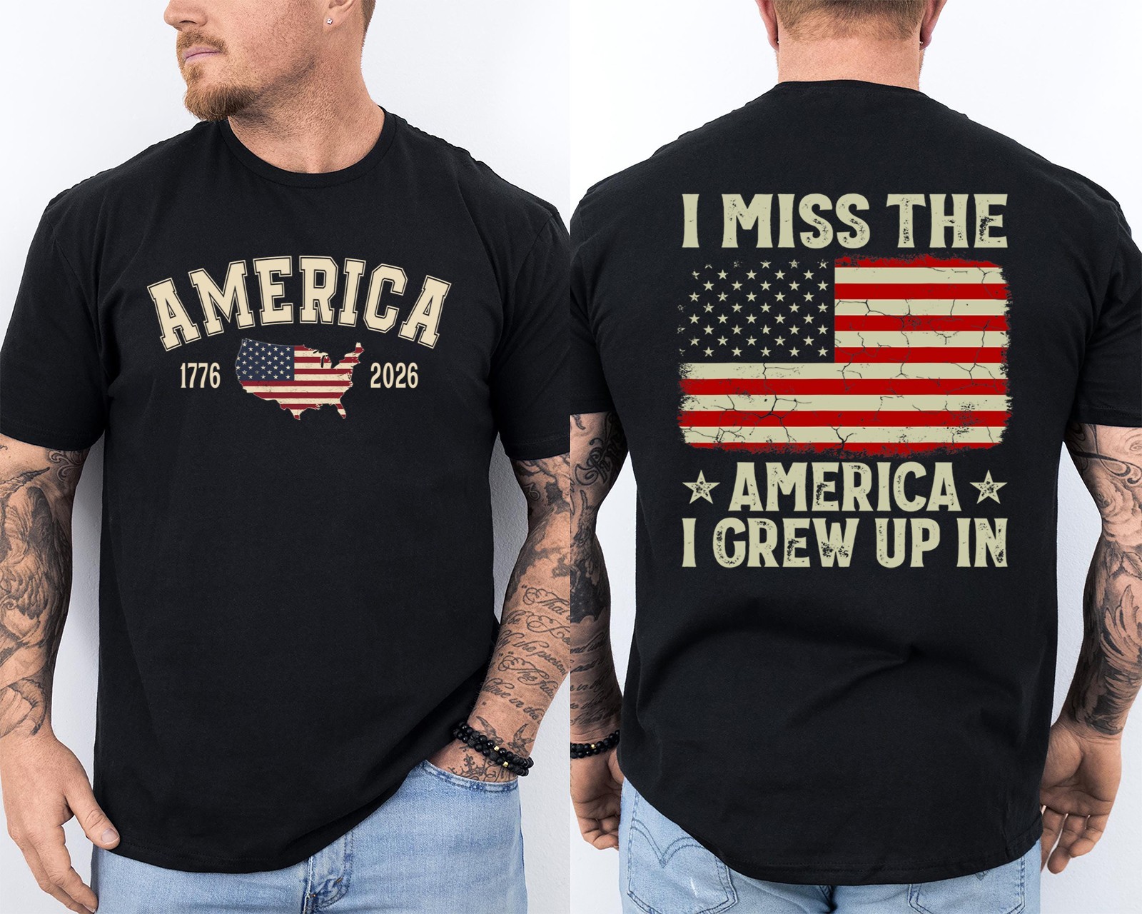 I Miss The America I Grew Up In American Flag 1776-2026 Patriotic 2 Sided Tee gallery