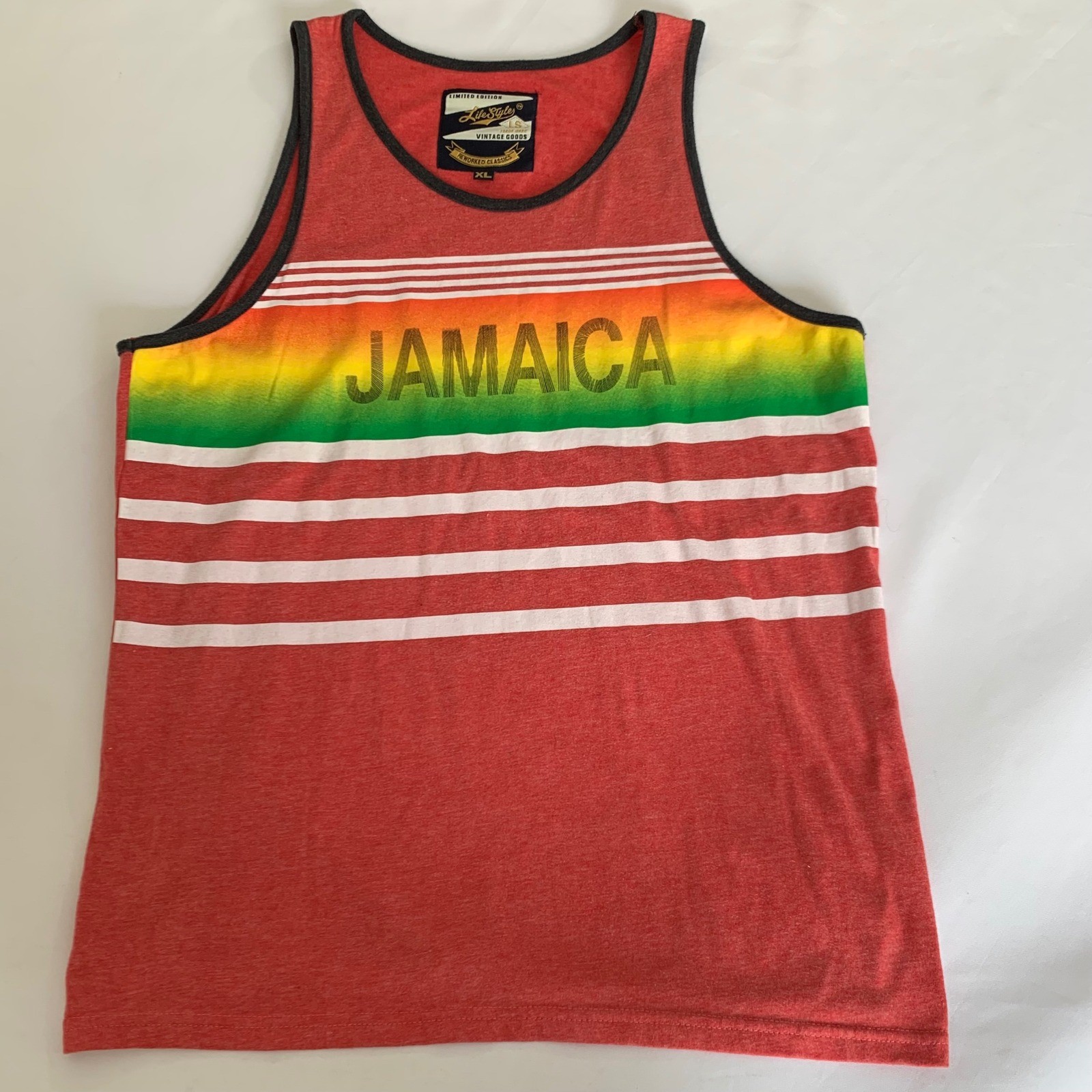 Limited Edition Jamaica Tank Top XL Red Rasta Striped Ringer Summer Beach Boho