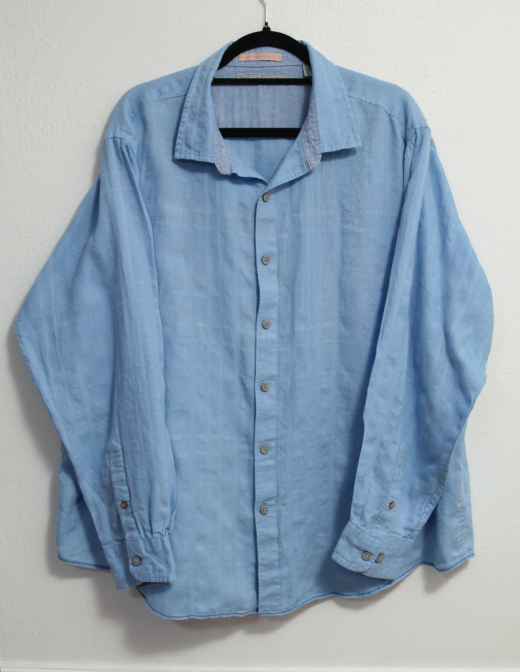 Caribbean Blue Shirt Men's 90% Linen/10% Cotton Long Sleeve Relaxed Size XLG gallery