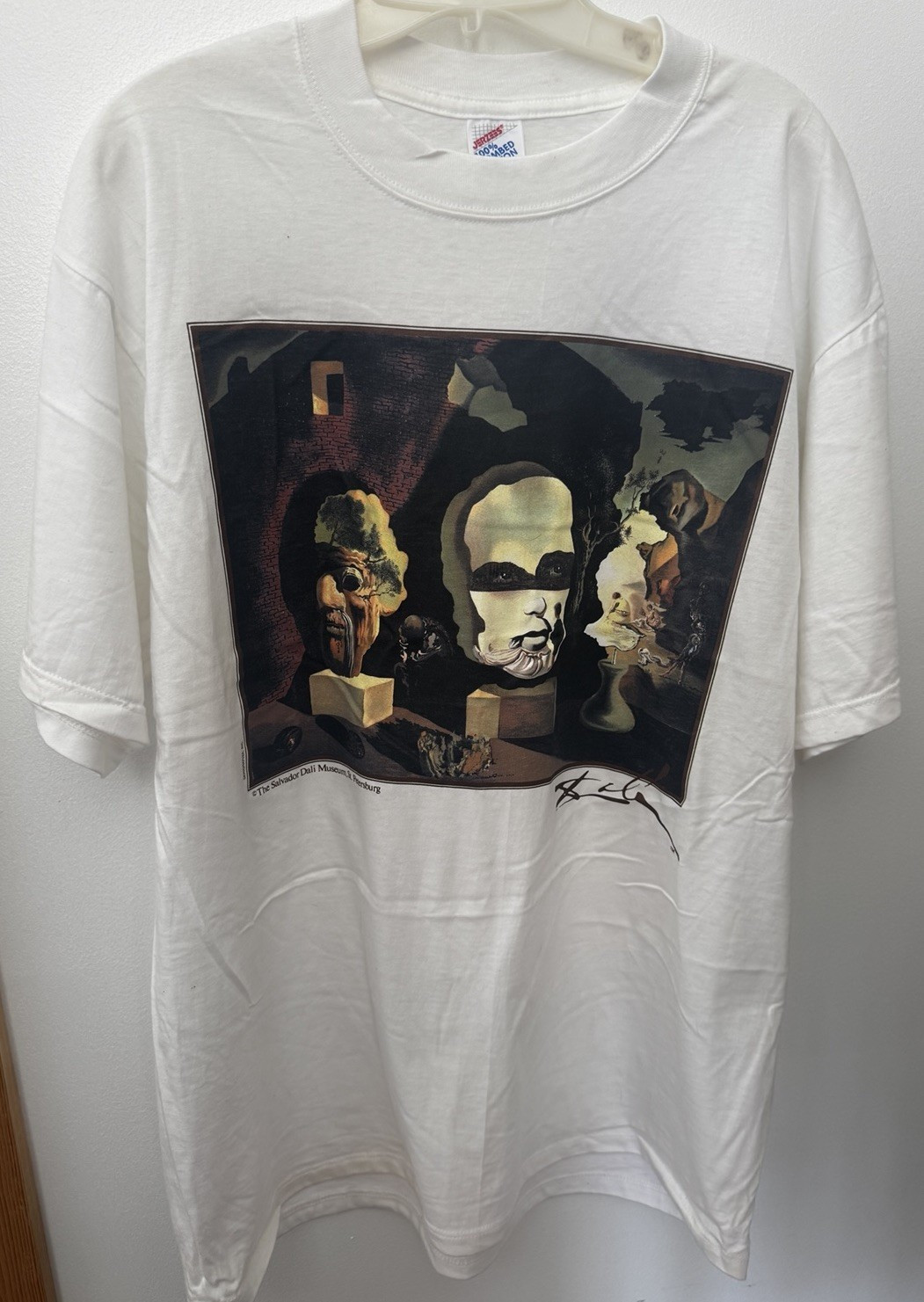 JERZEES 100% Combed Cotton Salvador Dali Art Graphic Tee White L Crew Neck gallery