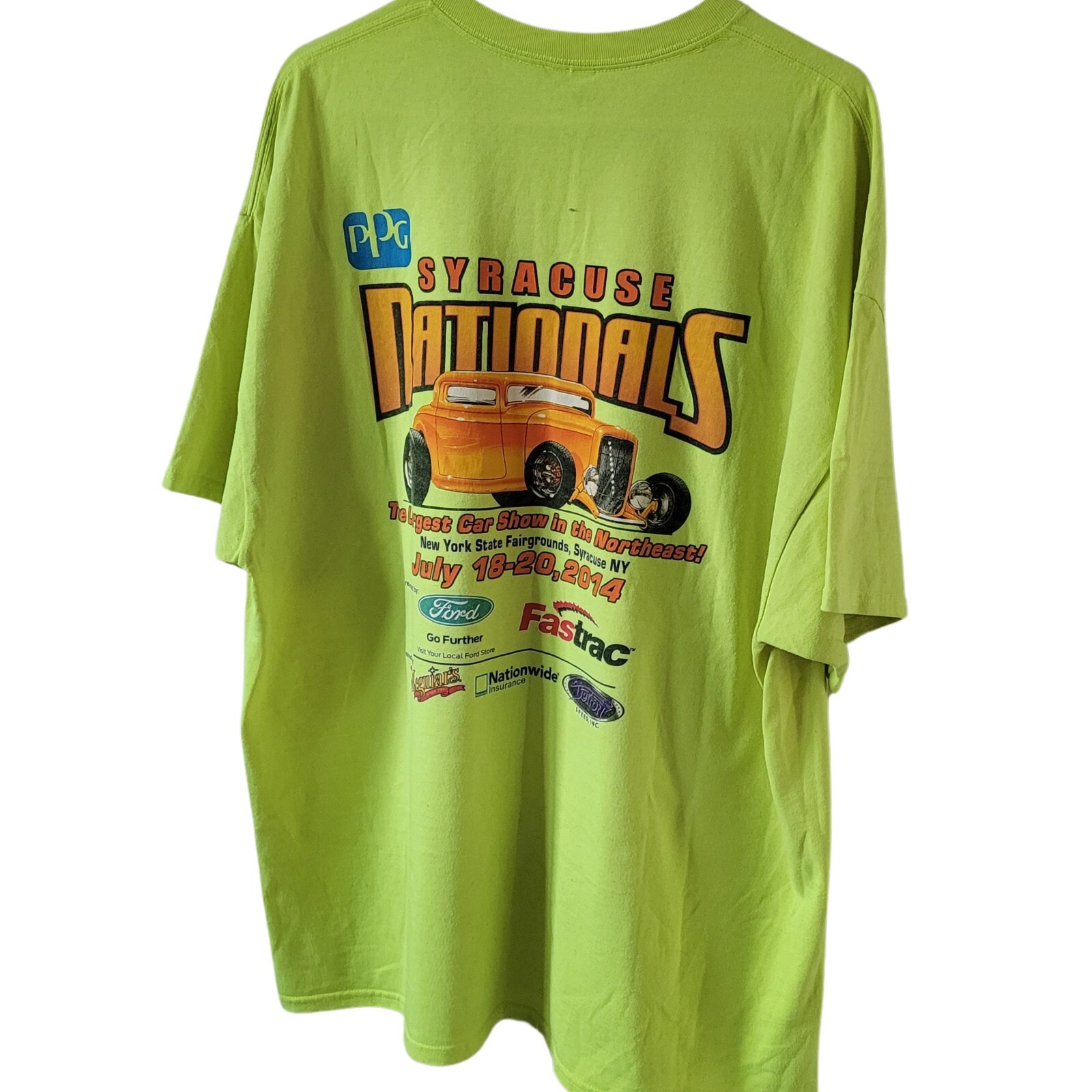 Rare Grail 2014 Syracuse Nationals Neon Green Racing Hotrod T-Shirt, Men's XXL gallery
