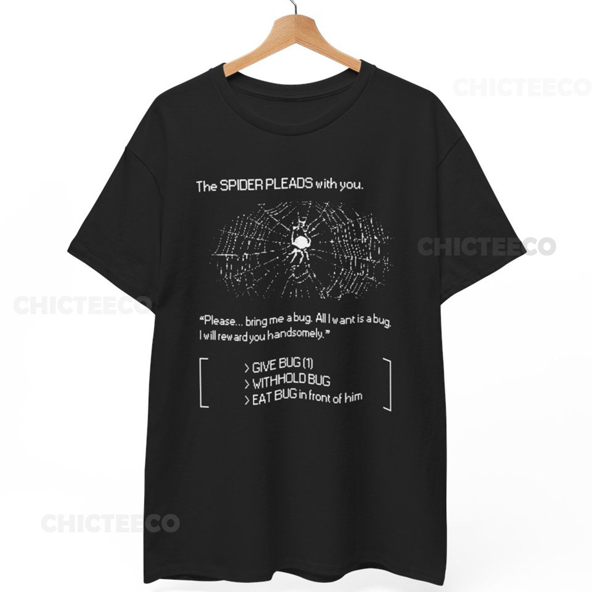 Spider Pleads Text Adventure T-Shirt Retro Gaming Cult Obscure Unisex Tee gallery