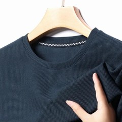 New Summer Waffle Round Neck Short Sleeved T-shirt for Men’s Short Sleeved.
