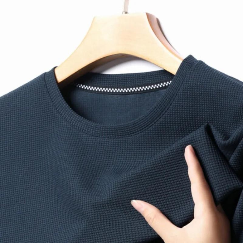 New Summer Waffle Round Neck Short Sleeved T-shirt for Men's Short Sleeved. gallery
