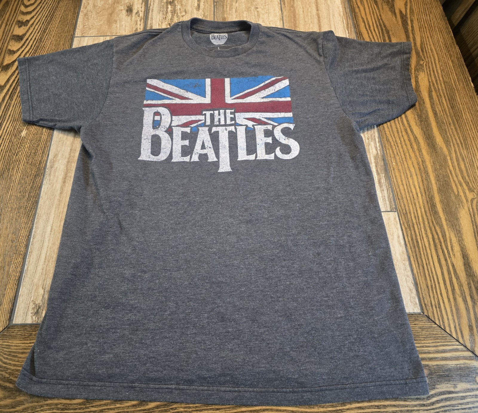 The Beatles Union Jack Logo T-Shirt Men’s Large Gray Graphic Band Tee UK Flag gallery