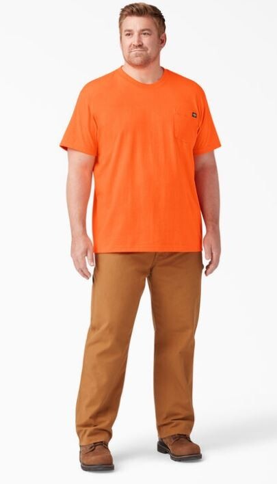 Dickies Neon Orange Heavyweight Pocket Work Tee Shirt Mens XL-XXL Short Sleeves gallery
