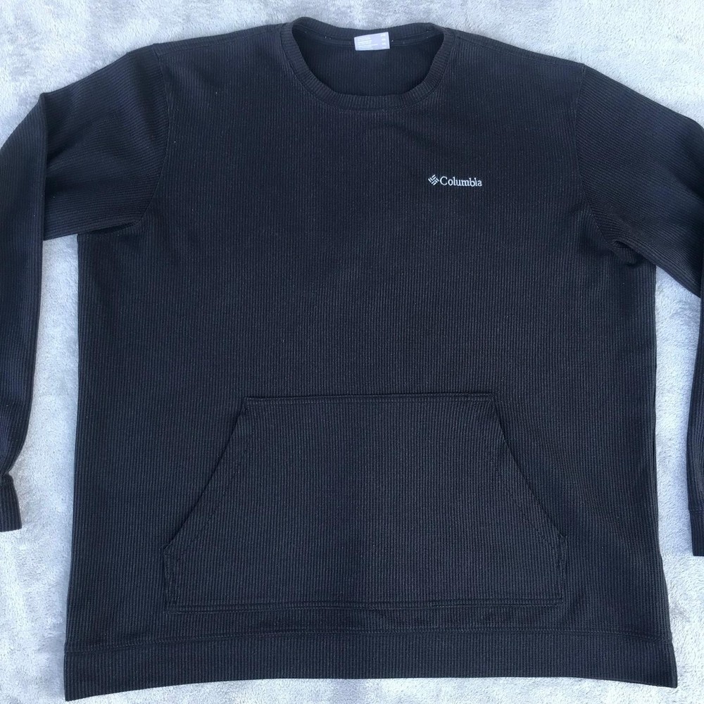 Columbia BLK Waffle Thermal Long Sleeve Kangaroo Pocket Black Shirt Men XXL
