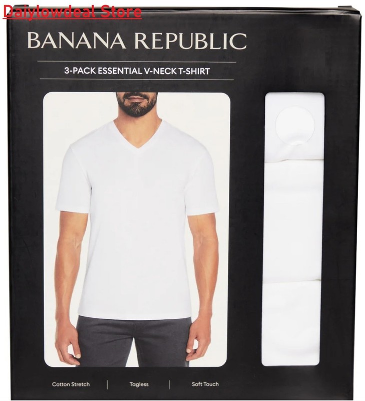3-Pack Banana Republic Men’s V-Neck Tee, Cotton Stretch Tagless BLACK OR WHITE
