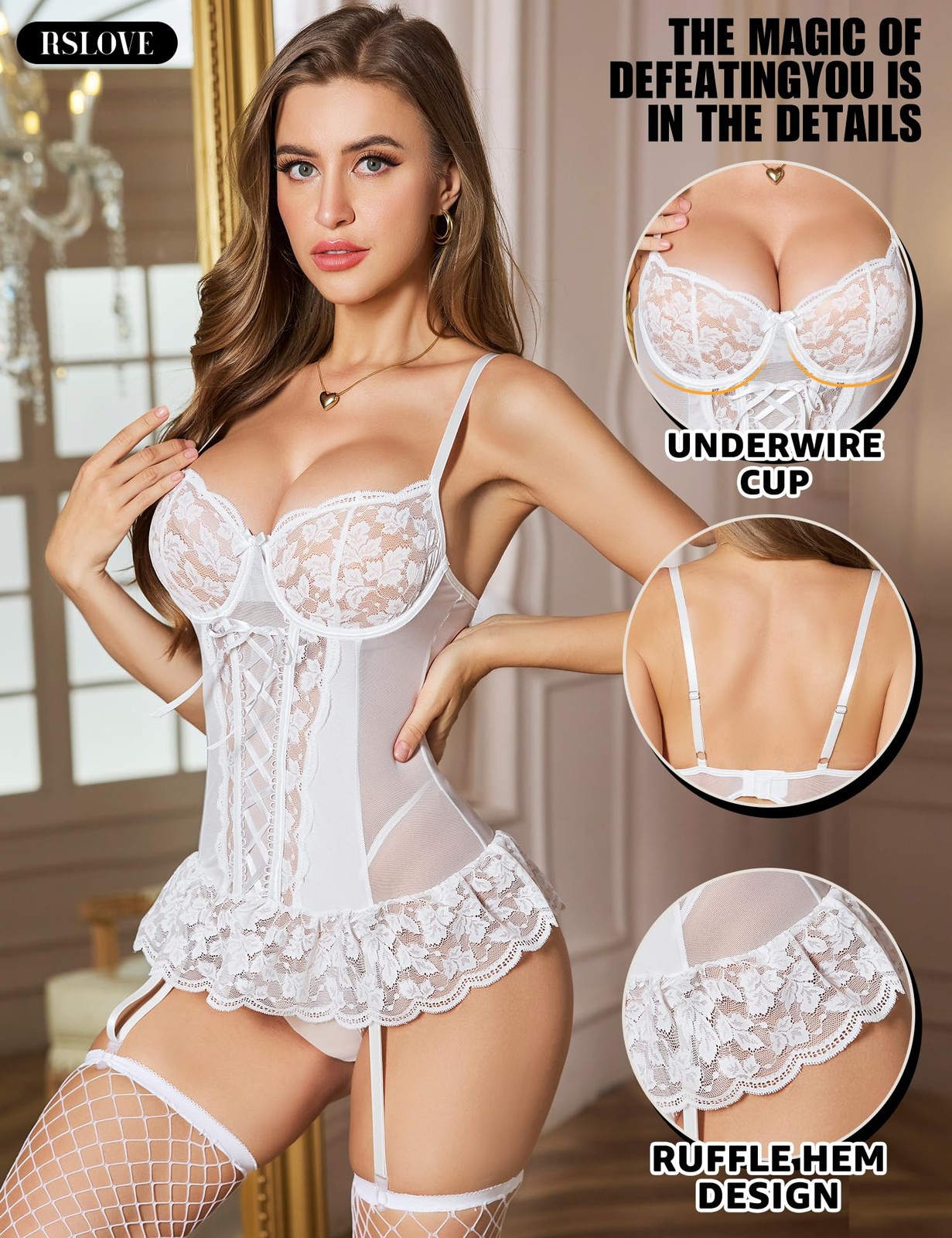 Lingerie Sets for Women Sexy - Lace Corset Bodysuit with Garter Belts Underwi... gallery