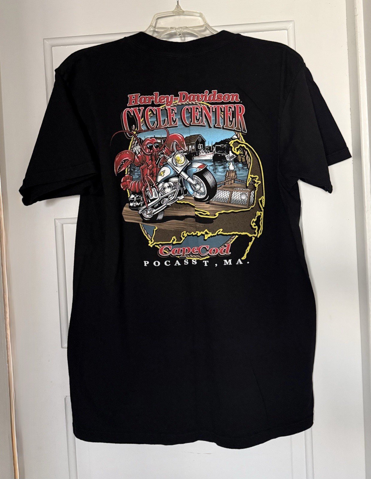Vintage 90s Lobster Riding Harley Davidson Cape Cod (Pocasset) T-Shirt Mens L gallery