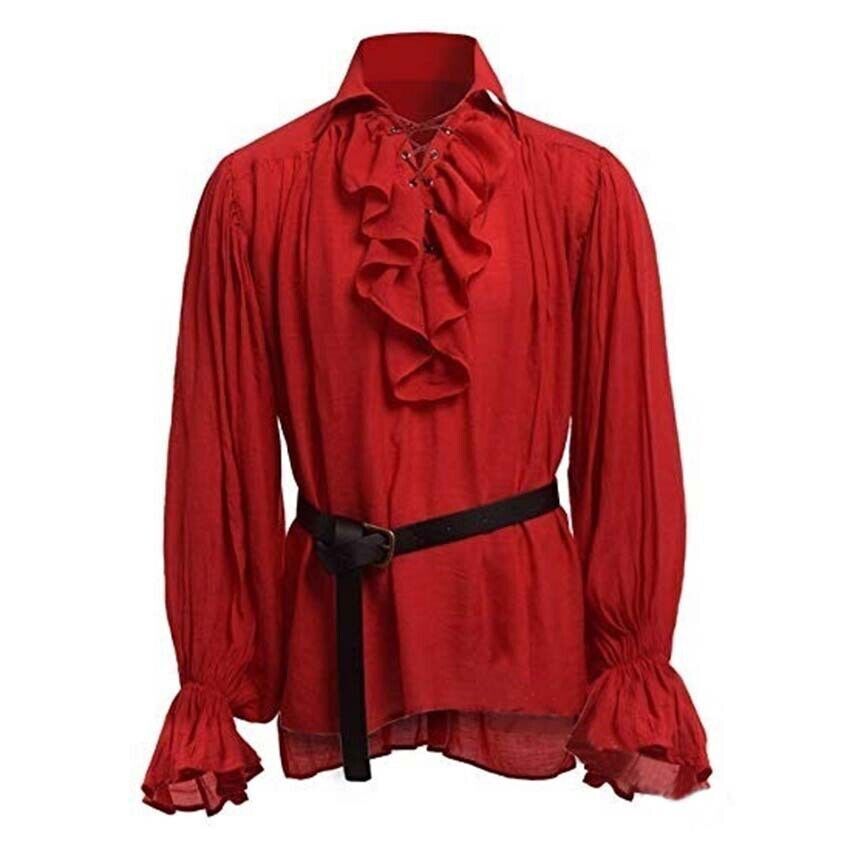 18th Century Men Medieval Renaissance Pirate Duke Long Sleeve Tops Blouse Shirt gallery