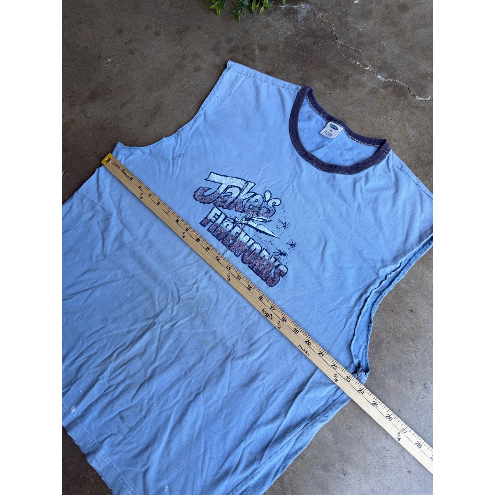 Old Navy Jakes Fireworks Vintage Y2K Ringer Tank Top Blue Distressed Mens XL gallery