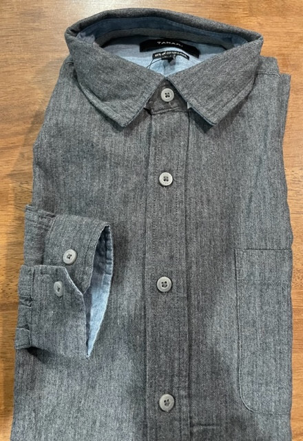 TAHARI MEN BRUSHED HERRINGBONE BUTTON SHIRT (CHARCOAL, XX-LARGE) NWT AA-5