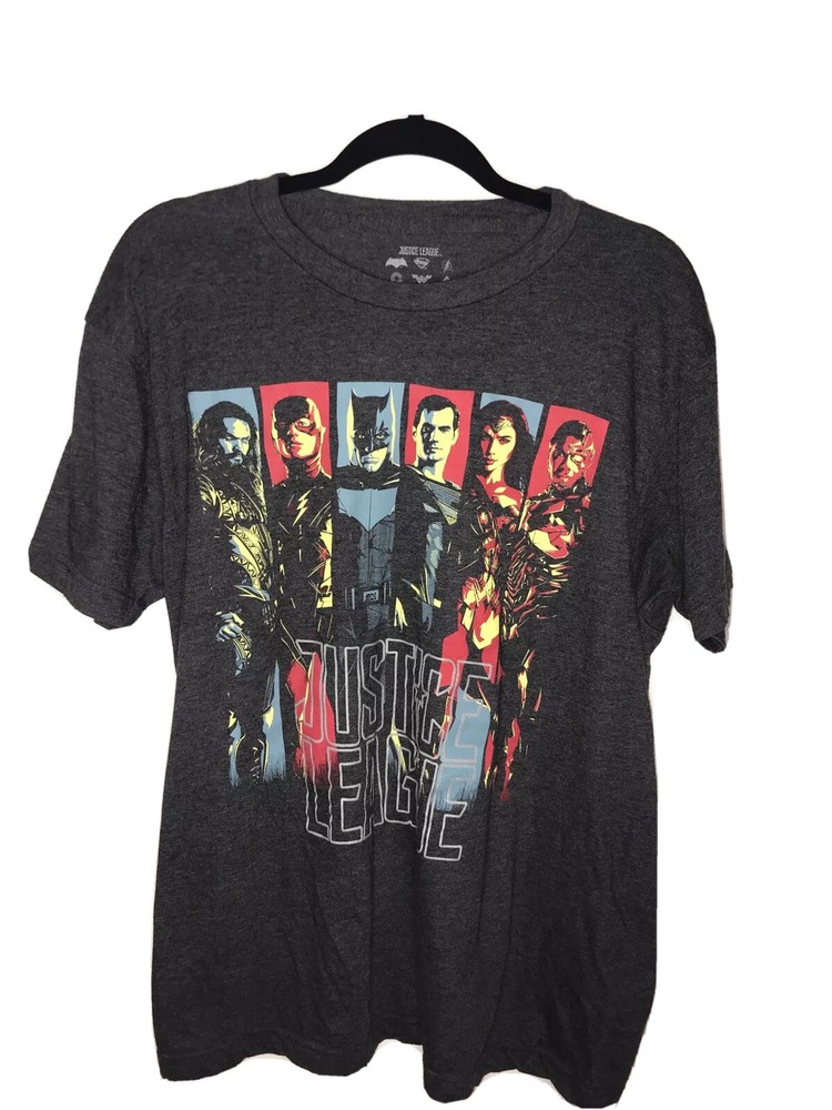 Justice League Varied Faces Gray Short Sleeve T Shirt