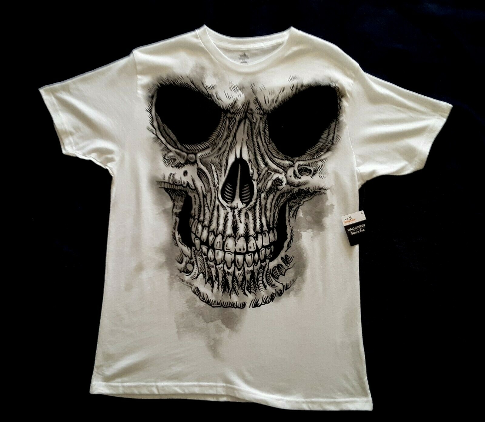 Mens Halloween Skeleton Sketchy Skull Graphic T-Shirt Size L (42-44) White Black gallery