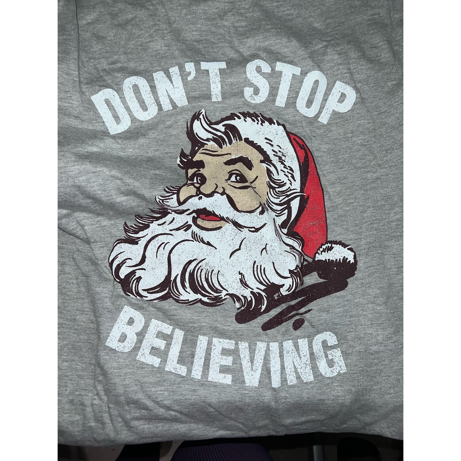 Holiday Time Men's Santa Don’t Stop believing Graphic Tee Light Grey classic top gallery