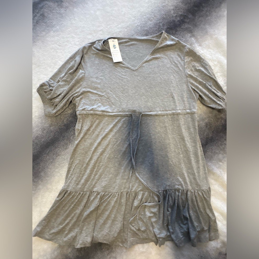 (B5) NWT Beachsissi Grey Tiered Ruffle T-Shirt Dress Boho Tunic Mini  L