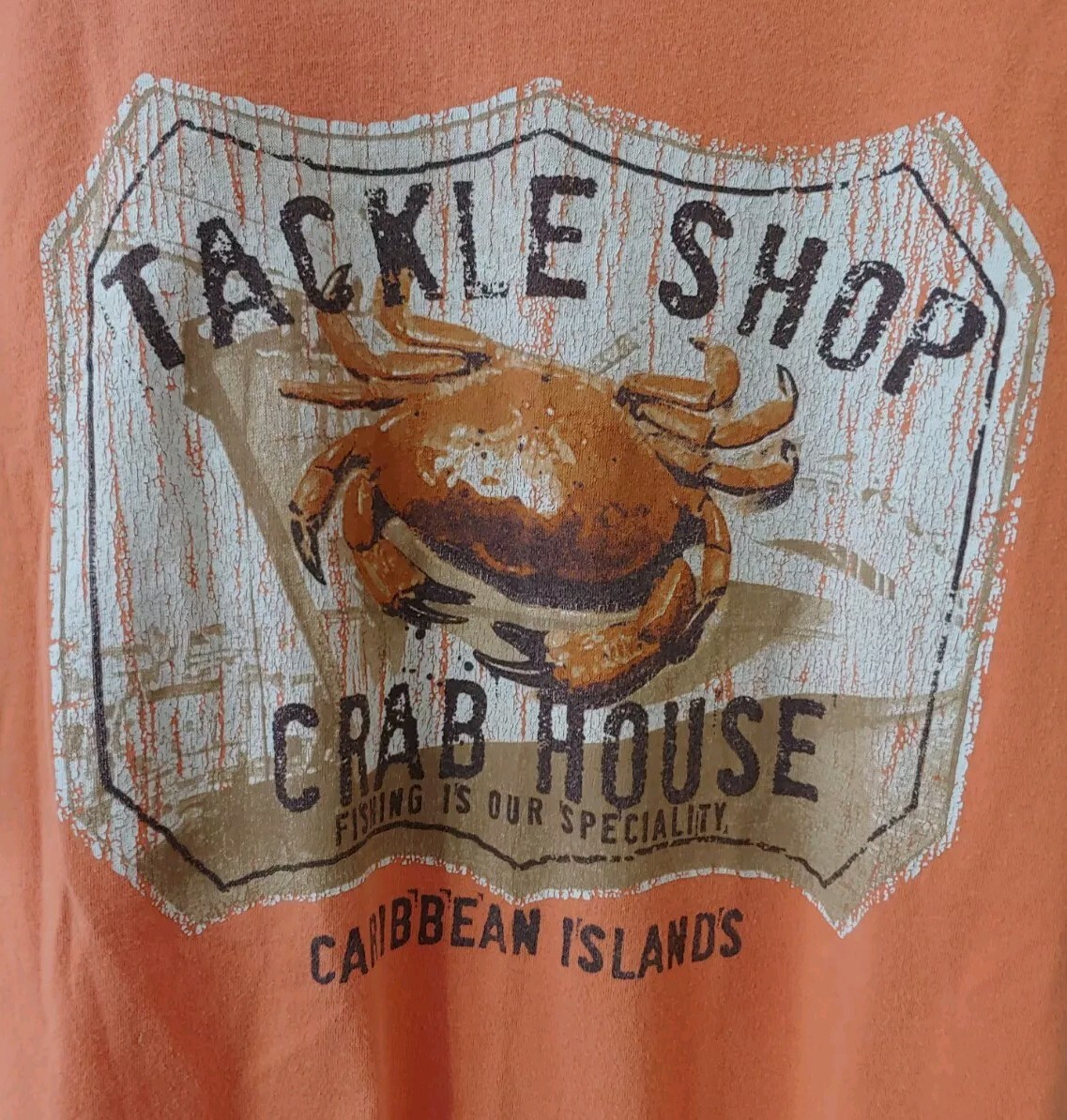 Caribbean Joe Graphic T-Shirt Mens M Washed Orange Crew Neck Cotton Tackle Shop gallery