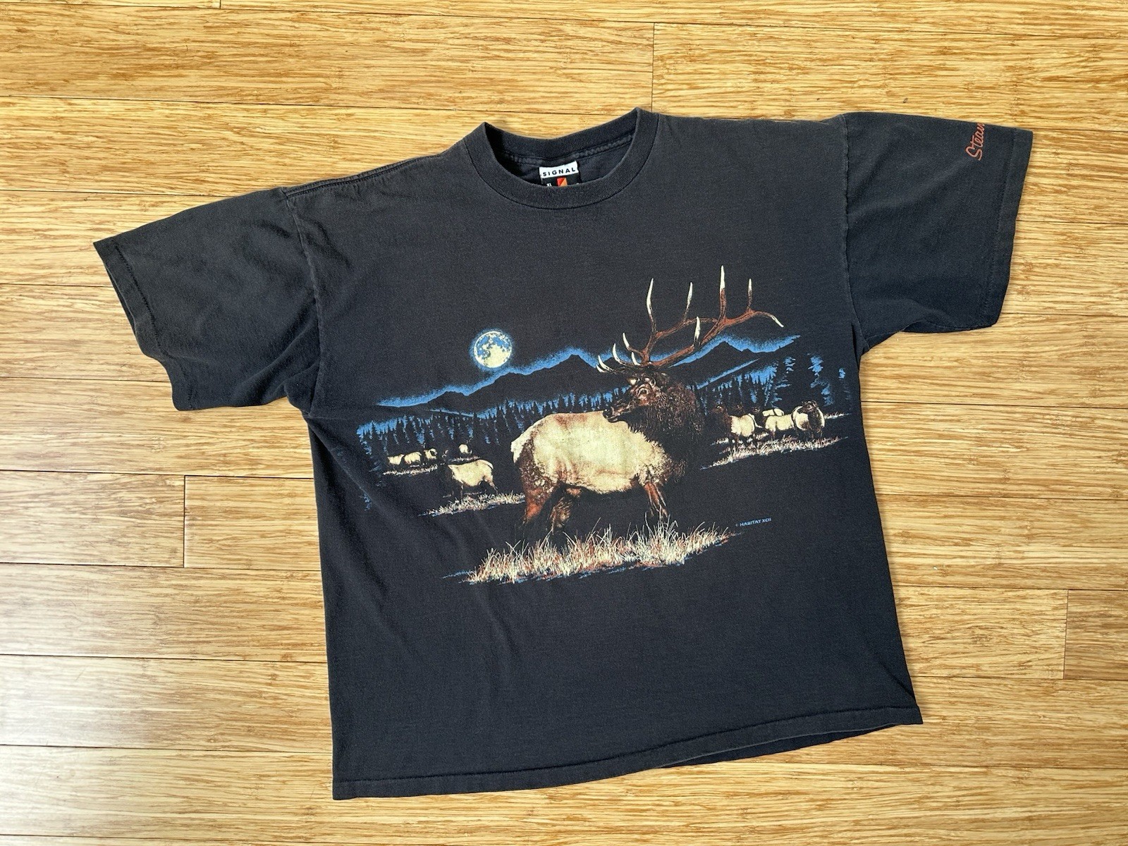 Vintage 90s Habitat Deer Graphic Nature Tee Shirt Men's XL USA Made Double Sided gallery