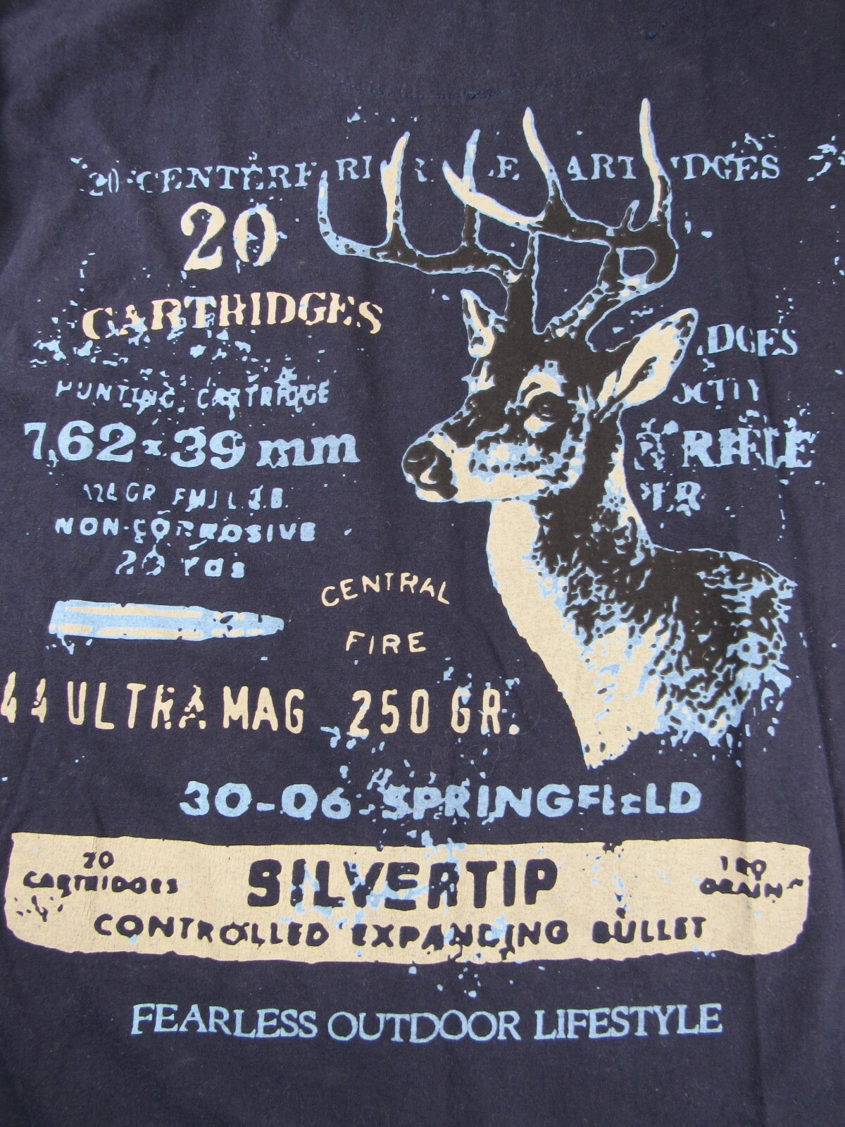 Fearless Outdoor Lifestyle Navy Blue T-Shirt 2XL XXL Full Back Print Deer Hunt gallery