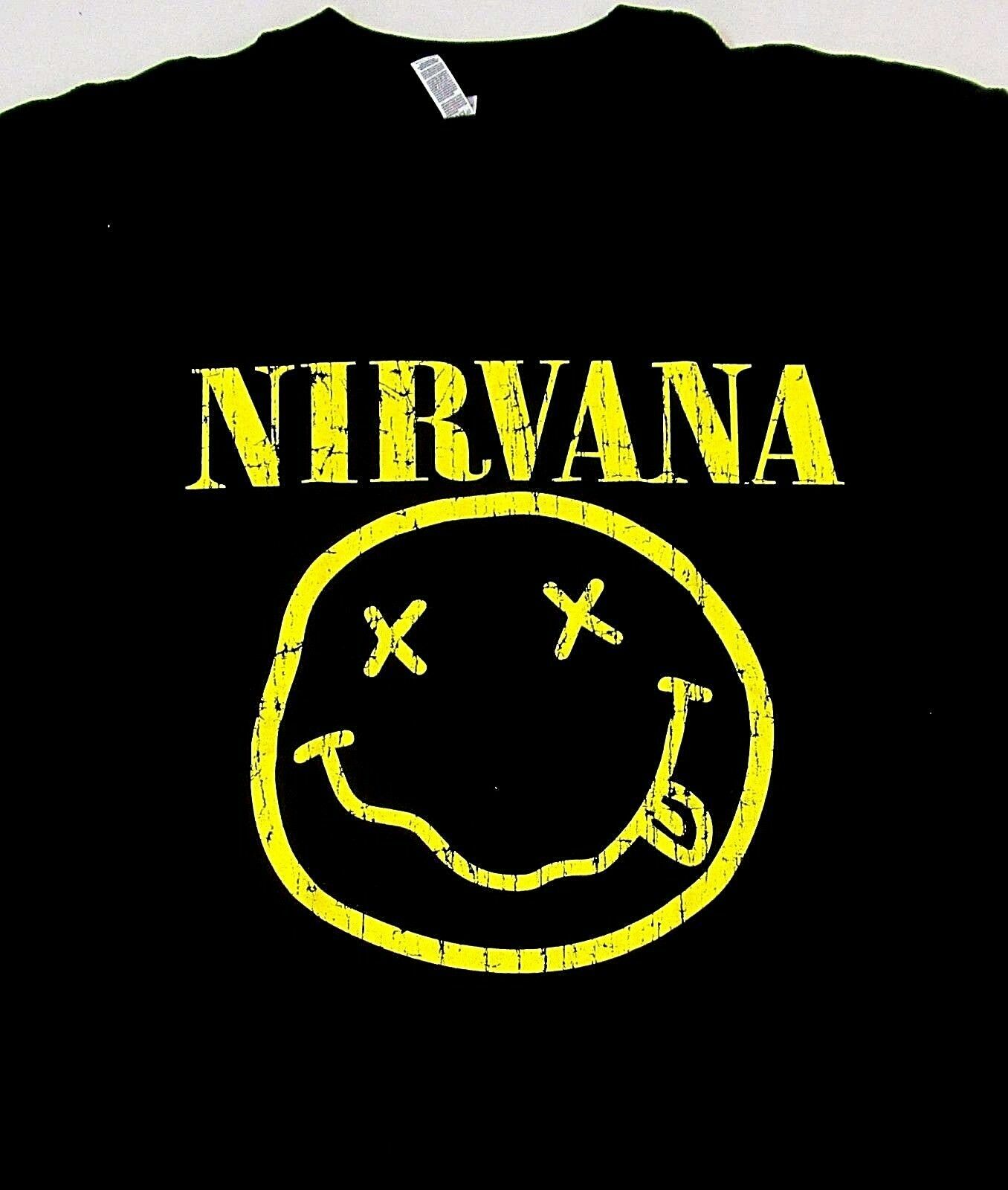 NIRVANA Smiley Face Tour T-shirt Kurt Cobain Rock Tee Men's Black New gallery