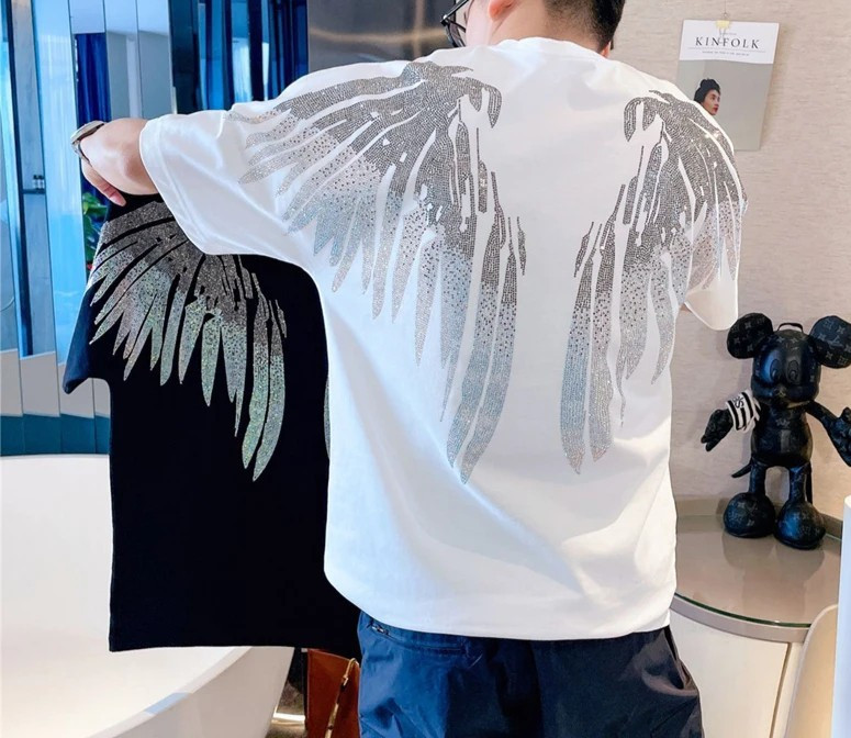 New Men Luxury Diamond Wings Rhinestones Fashion T-Shirt High Quality gallery