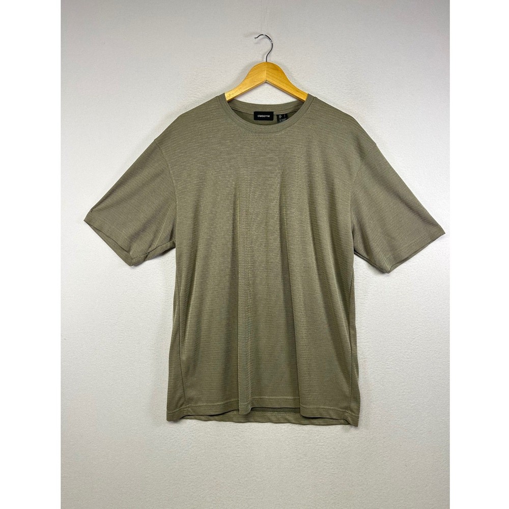 Minimalist Claiborne Mens Large Olive Green Textured Ribbed Modal Blend Tee