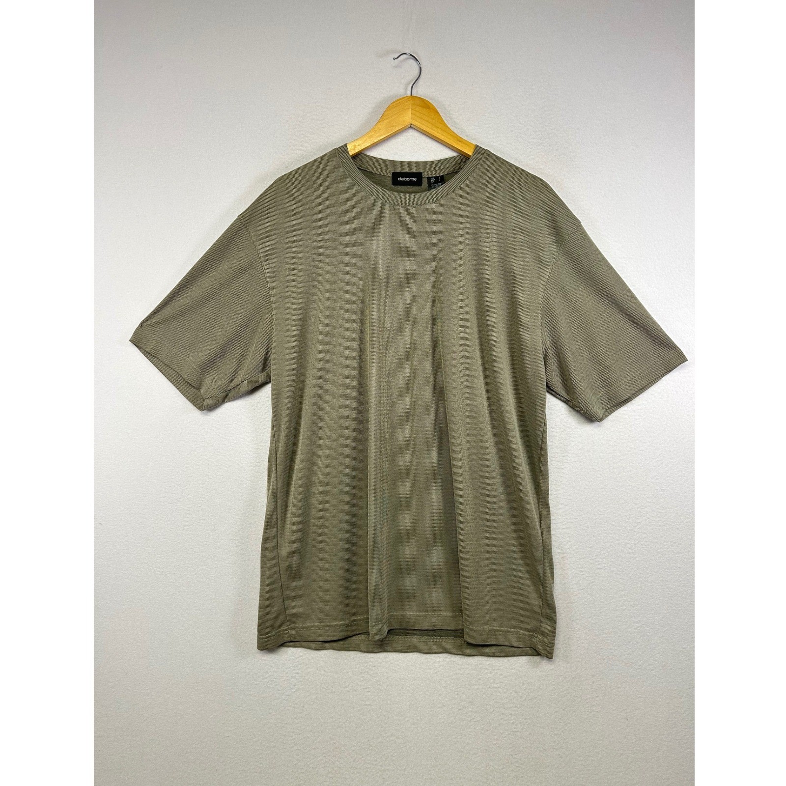 Minimalist Claiborne Mens Large Olive Green Textured Ribbed Modal Blend Tee