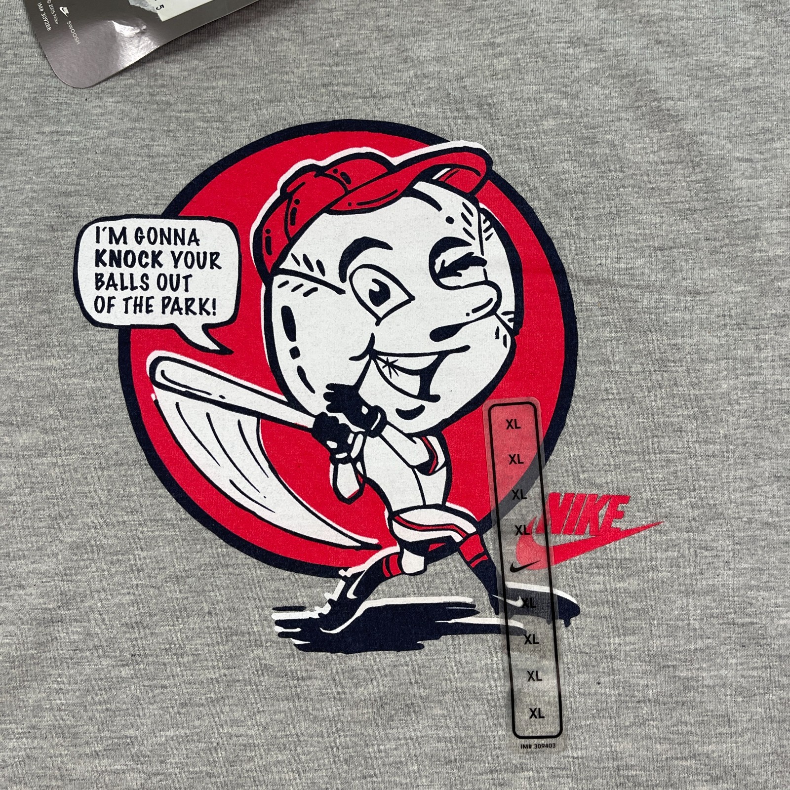NWT Vintage 2005 NIKE Funny Mr Baseball Knock Your Balls Out Shirt XL 23x28 Gray gallery