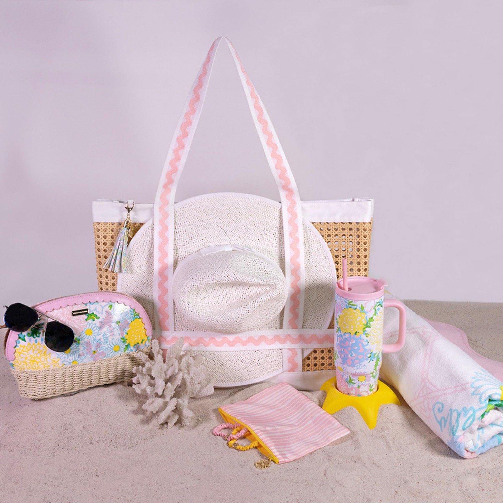 Large Travel Tote Bag with Hat Holder Strap, Caning Beach Bag with Tassel Key... gallery