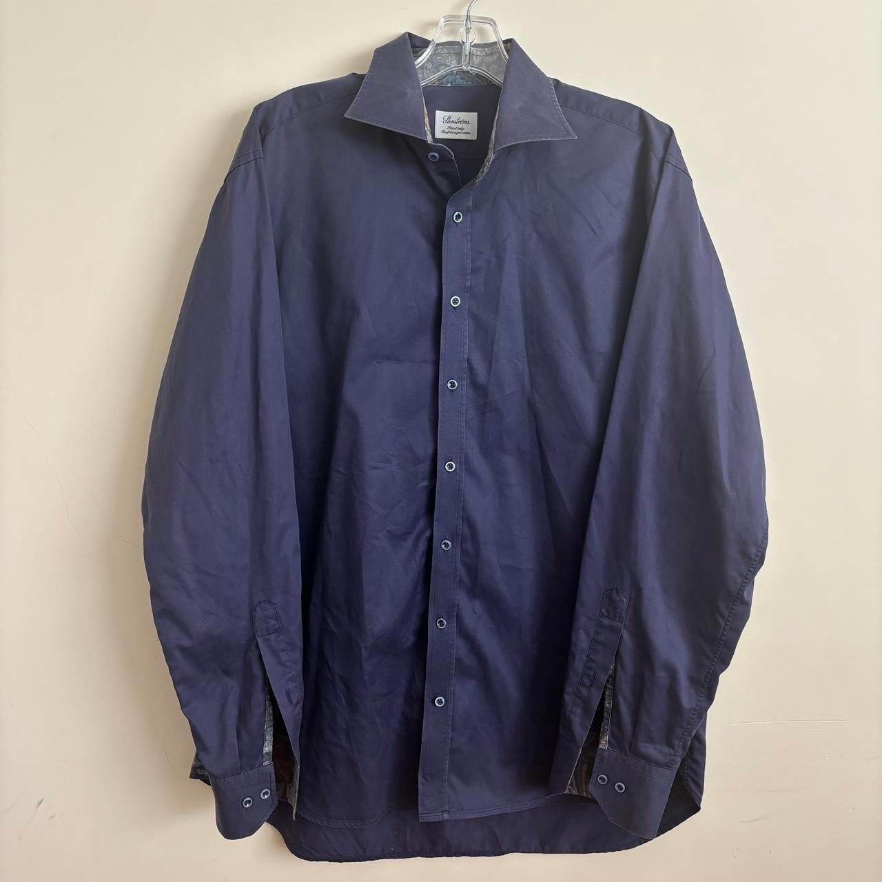 Stenströms Navy Dress Shirt with Paisley Accents size L gallery